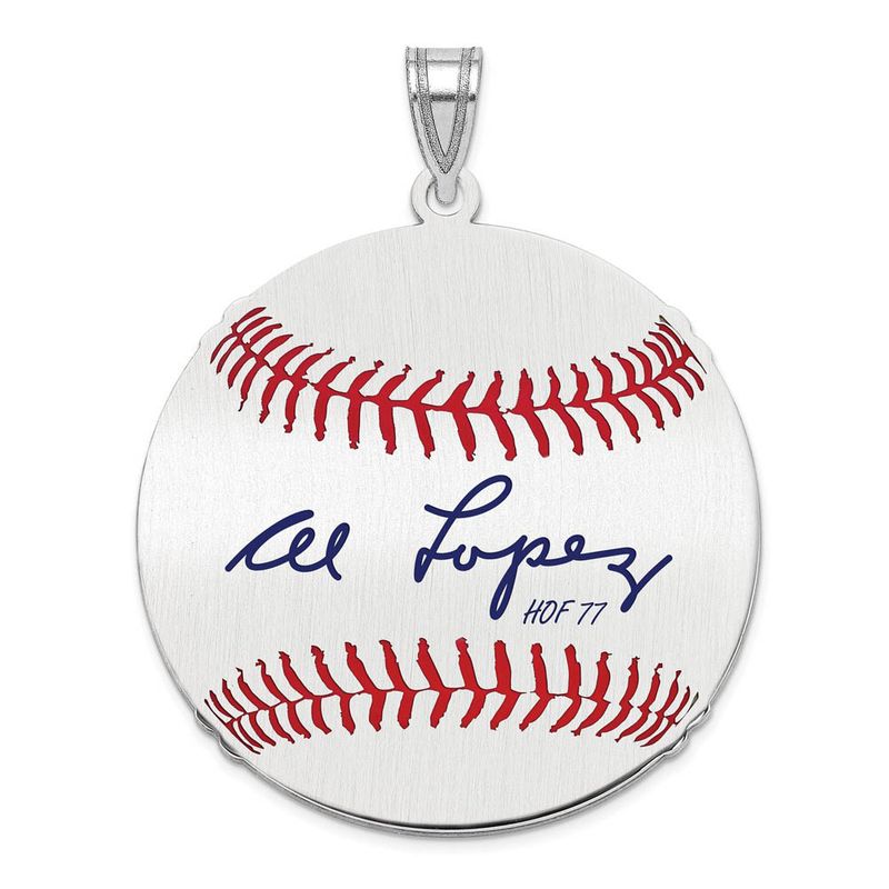 Sterling Silver Al Lopez Signature Lg Enamel Baseball Pendant